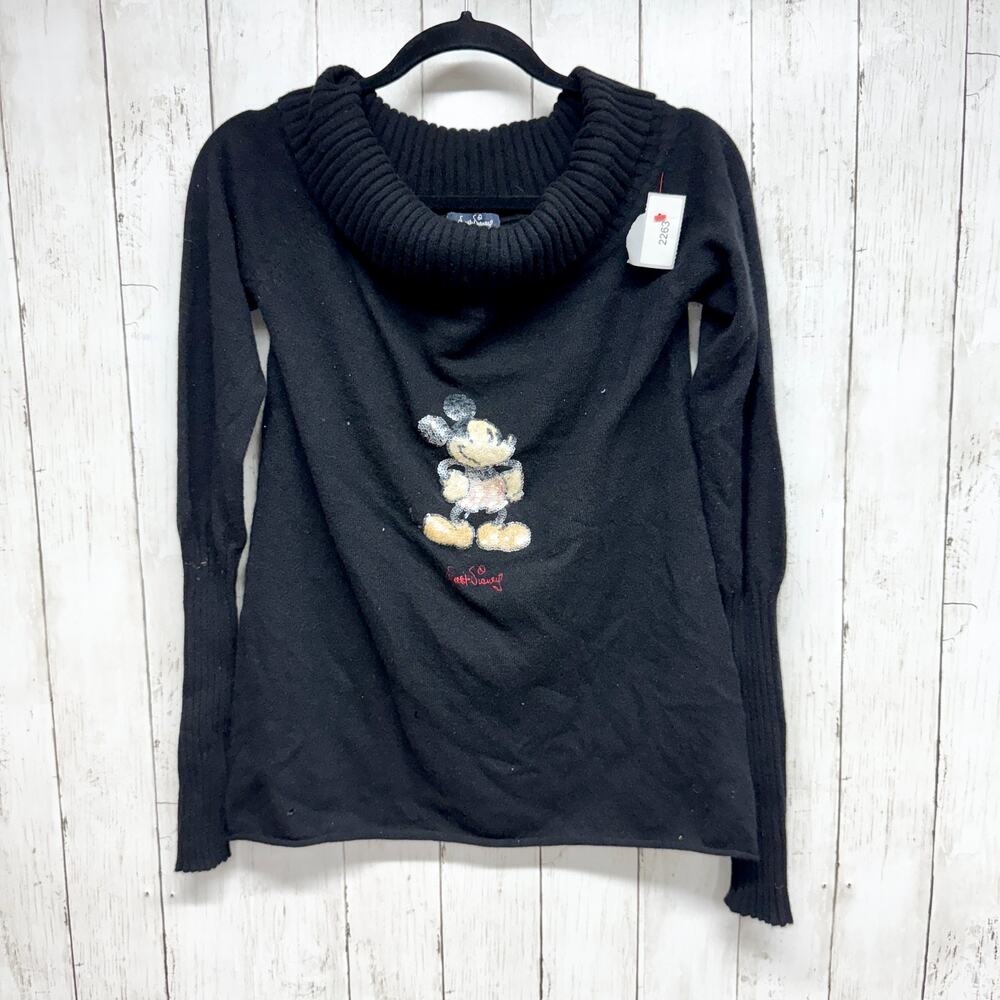 Vintage Walt Disney Sweater Women Sz Medium Black Graphic Long Sleeve Turtleneck